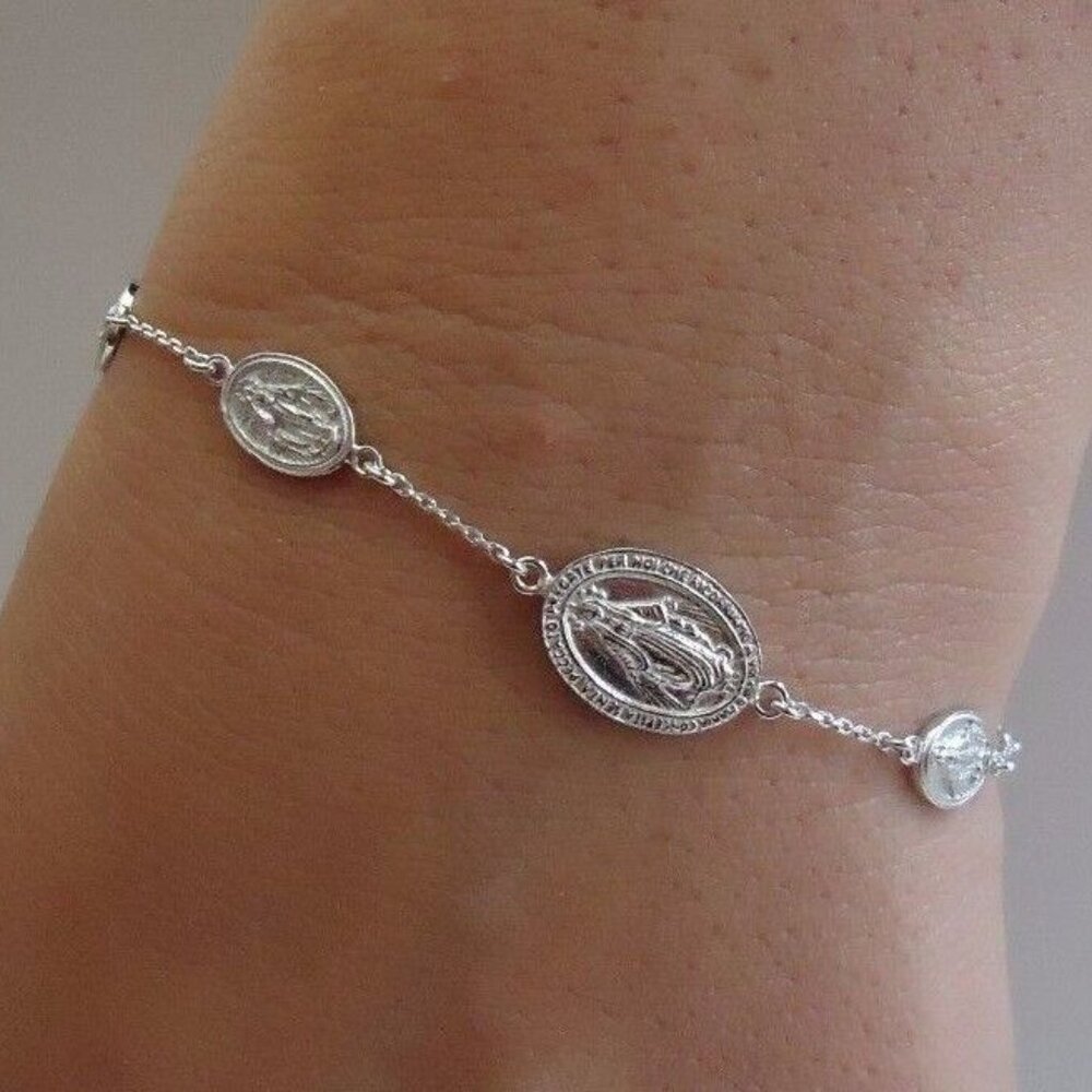 925 STERLING SILVER LADIES ROSARY CHAIN WRIST BRACELET/ 7'' LONG